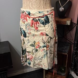 Mary Lucille - silk flutter skirt in yellow tropical floral- attached tie belt